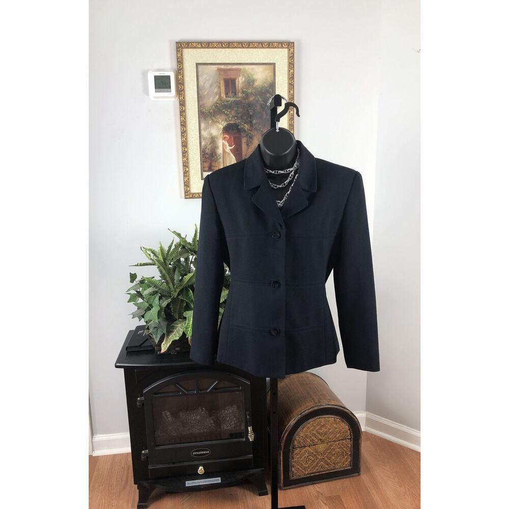 Rachel Z Women Jacket Size 6P Black Long Sleeve Lapel‎ Collar Button Open Front